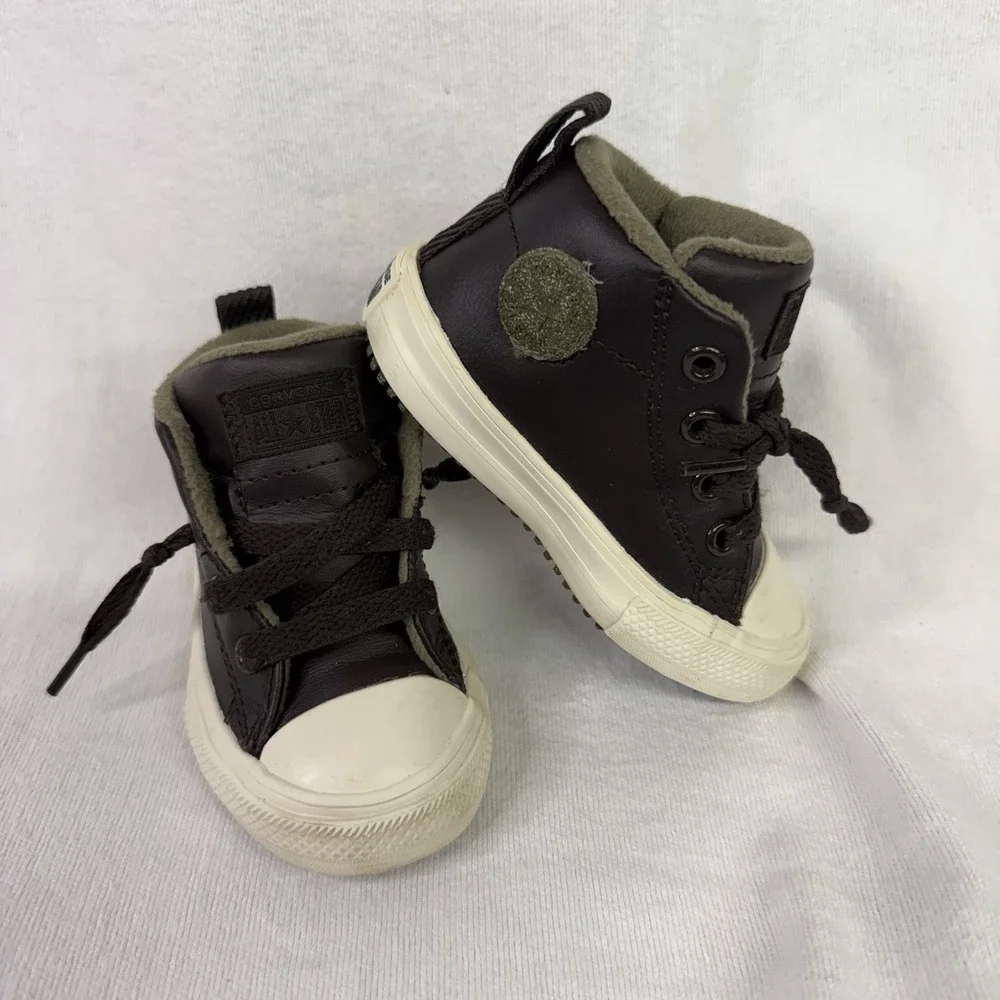 Converse Chuck Taylor All Star Blk Wht Grn Sz 4 Baby Infant Toddler Boot Shoes